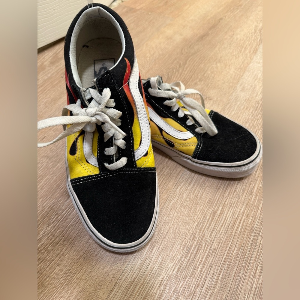 Vans Kids Black and Yellow Flame Sneakers